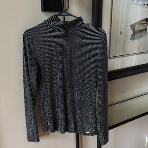 Tahari Black and Silver Striped Top Medium